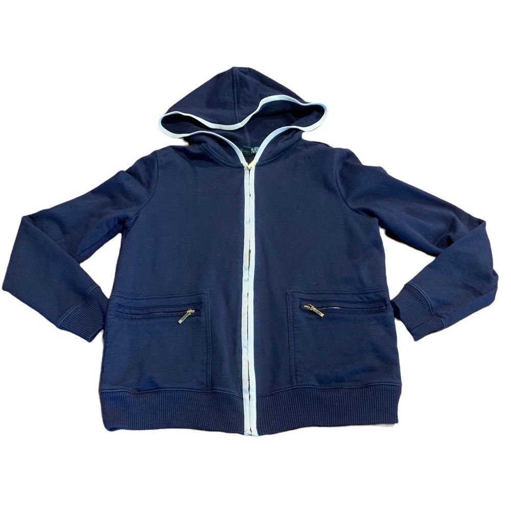 Lauren Ralph Lauren Hoodie Jacket Blue White Zip Front M